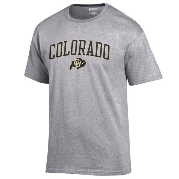 Light grey t-shirt with 'Colorado' written out above the CU Buffalo logo.